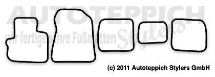 Das Schnittmuster für Fussmatten Toyota IQ_5tlg_08-14