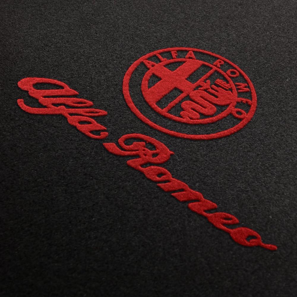 Velours Fußmatten Logo+Schrift in rot für Alfa Romeo Giulia Limousine 1962-1978 4-teilig